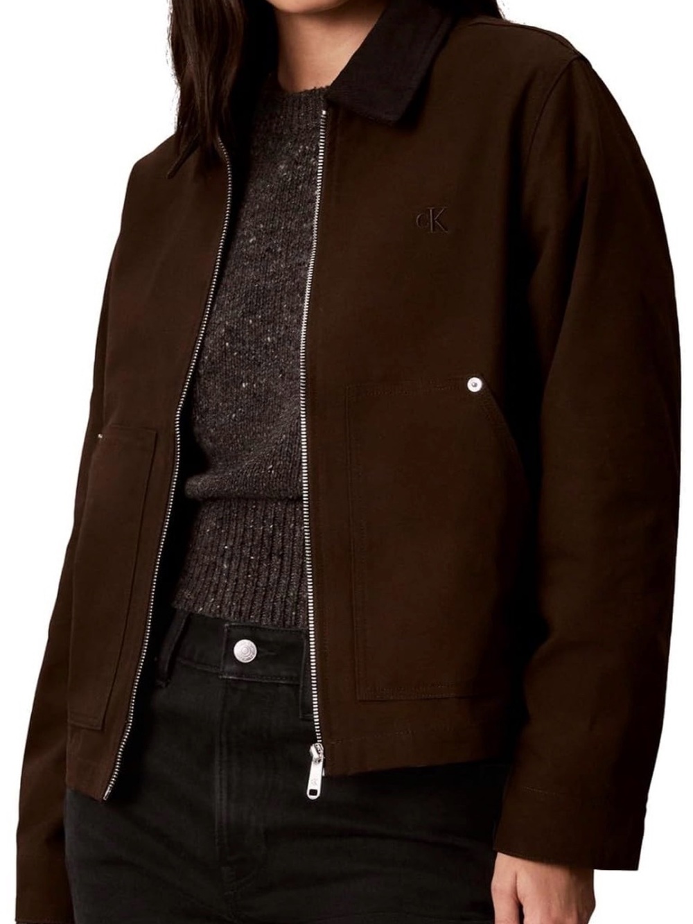Calvin Klein Dark Brown Women’s Zip-Front Shirt Jacket